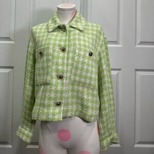 Zara Lime Green Tweed Cropped Jacket